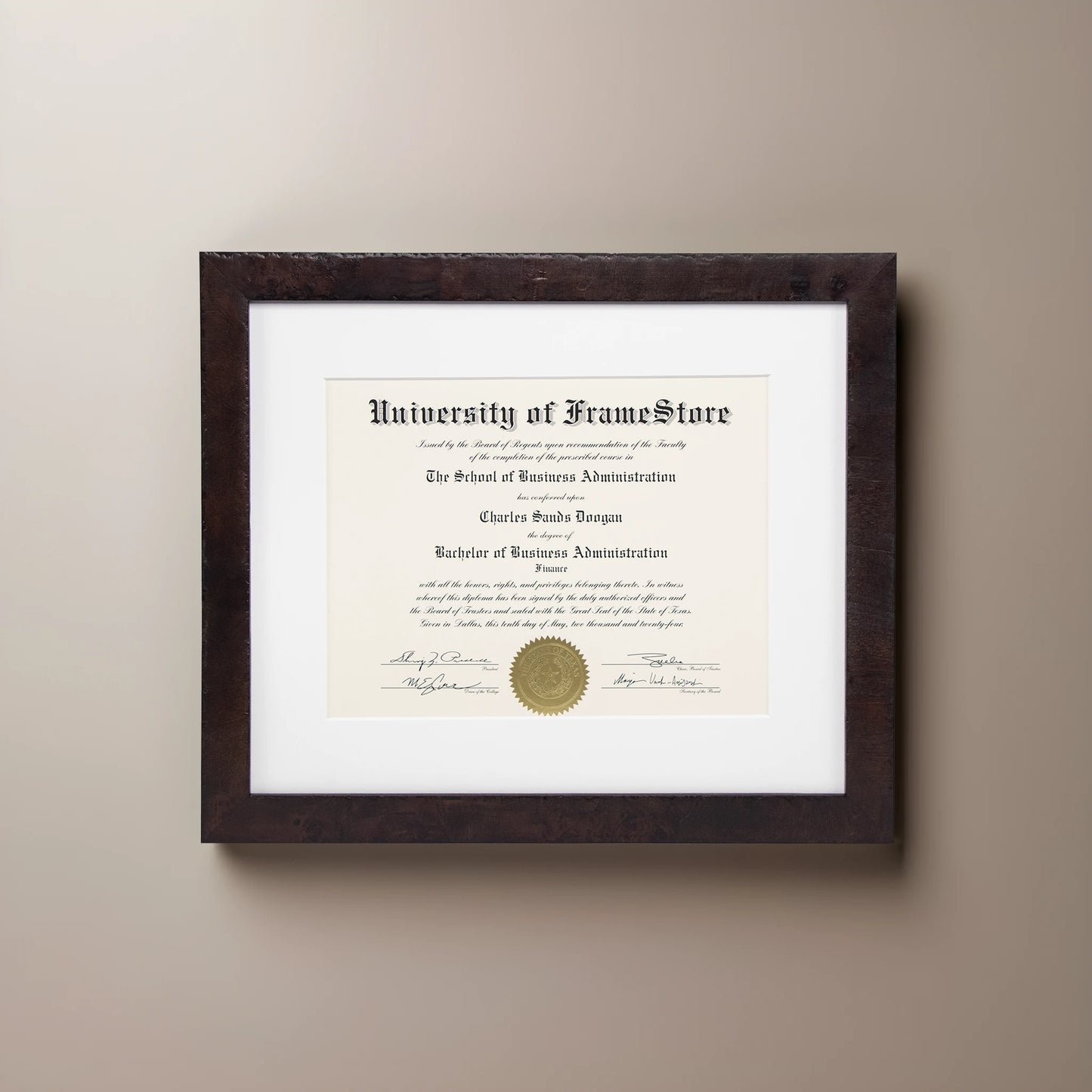 Modern Coffee Diploma Frame - White Matboard - Straight-On Display