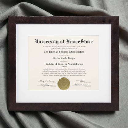 Modern Coffee Diploma Frame - White Matboard - Luxurious Finish Against Soft Fabric