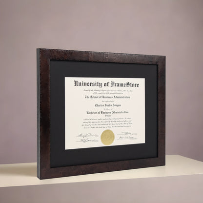 Modern Coffee Diploma Frame - Black Matboard - Angled Perspective for Depth