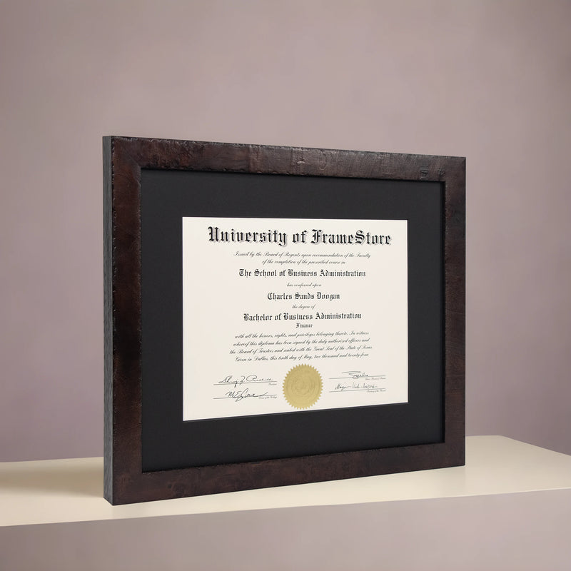 Modern Coffee Diploma Frame - Black Matboard - Angled Perspective for Depth