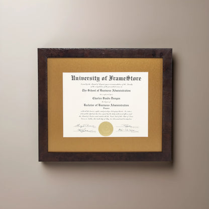 Modern Coffee Diploma Frame - Gold Matboard - Straight-On Display