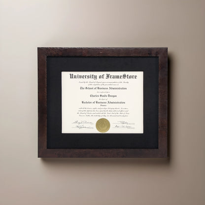 Modern Coffee Diploma Frame - Black Cotton Matboard - Straight-On Display