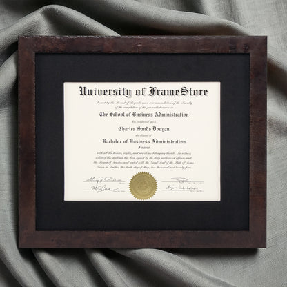 Modern Coffee Diploma Frame - Black Cotton Matboard - Luxurious Finish Against Soft Fabric