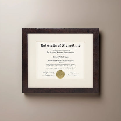 Modern Coffee Diploma Frame - Off-White Cotton Matboard - Straight-On Display