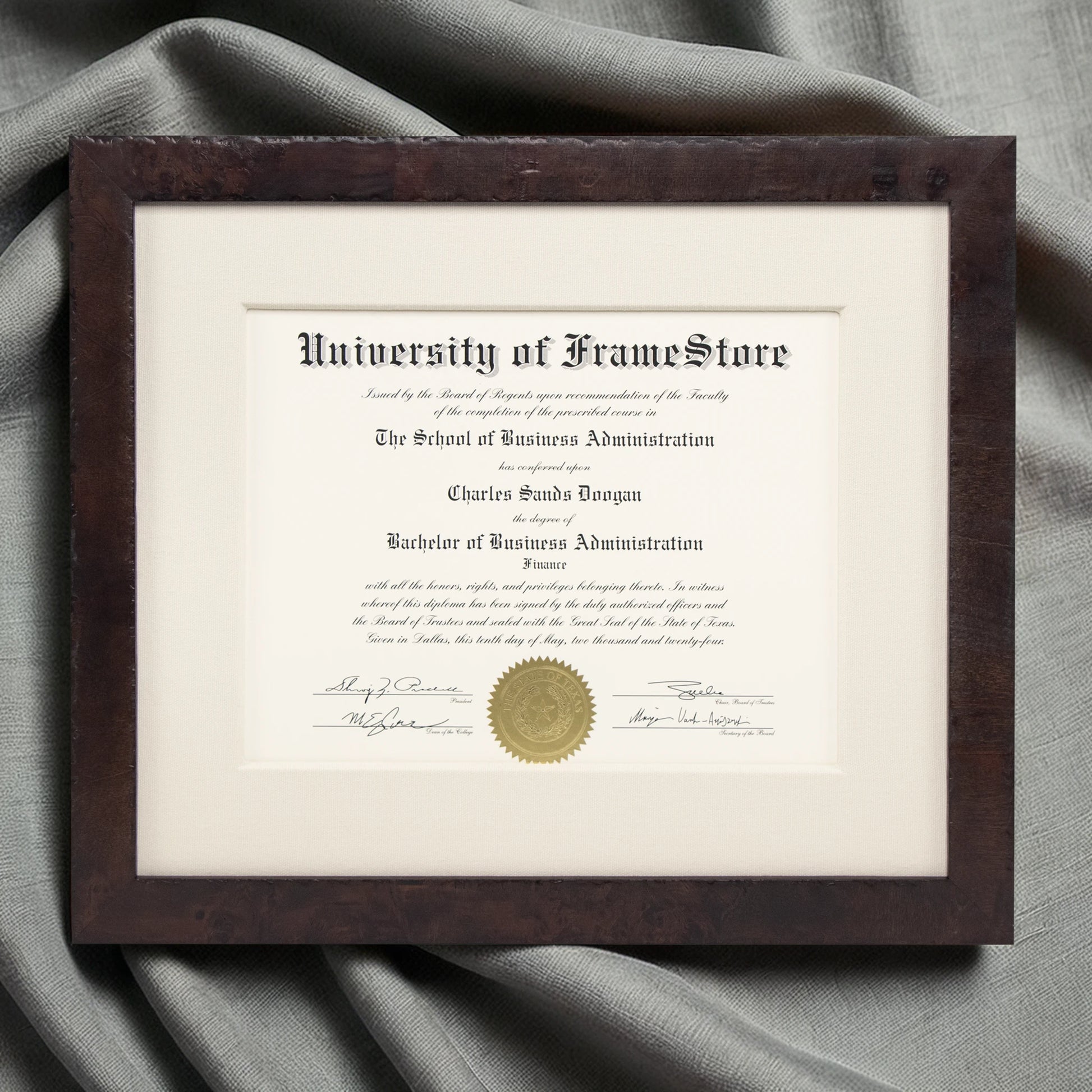 Modern Coffee Diploma Frame - Off-White Cotton Matboard - Luxurious Finish Against Soft Fabric