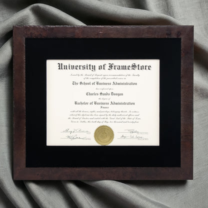 Modern Coffee Diploma Frame - Black Velvet Matboard - Luxurious Finish Against Soft Fabric