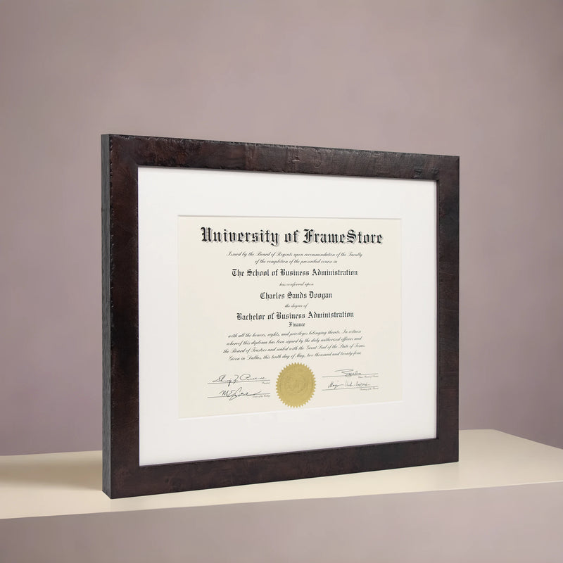 Modern Coffee Diploma Frame - Off-White Matboard - Angled Perspective for Depth