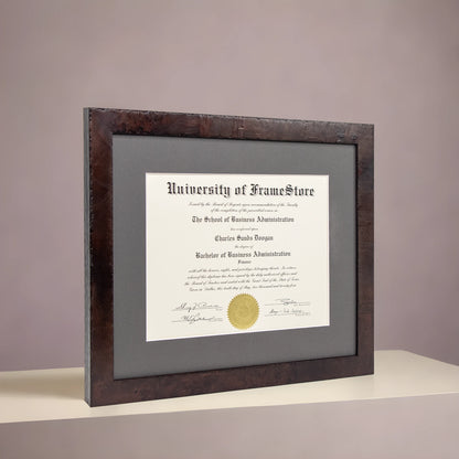 Modern Coffee Diploma Frame - Gray Matboard - Angled Perspective for Depth