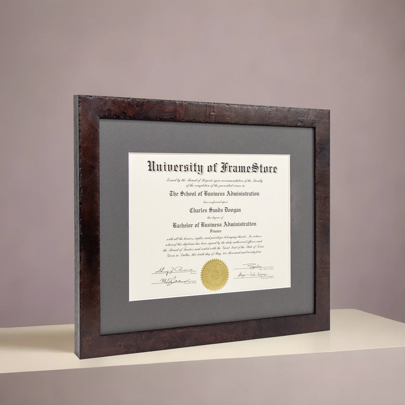 Modern Coffee Diploma Frame - Gray Matboard - Angled Perspective for Depth