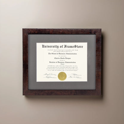 Modern Coffee Diploma Frame - Gray Matboard - Straight-On Display